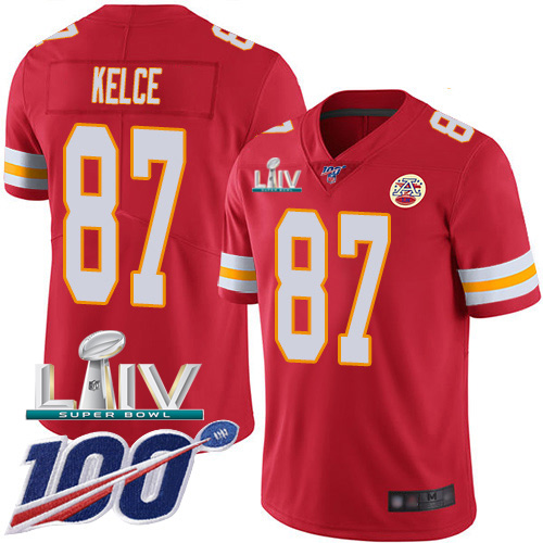 Kansas City Chiefs Nike #87 Travis Kelce Red Super Bowl LIV 2020 Team Color Youth Stitched NFL 100th Season Vapor Untouchable Limited Jersey